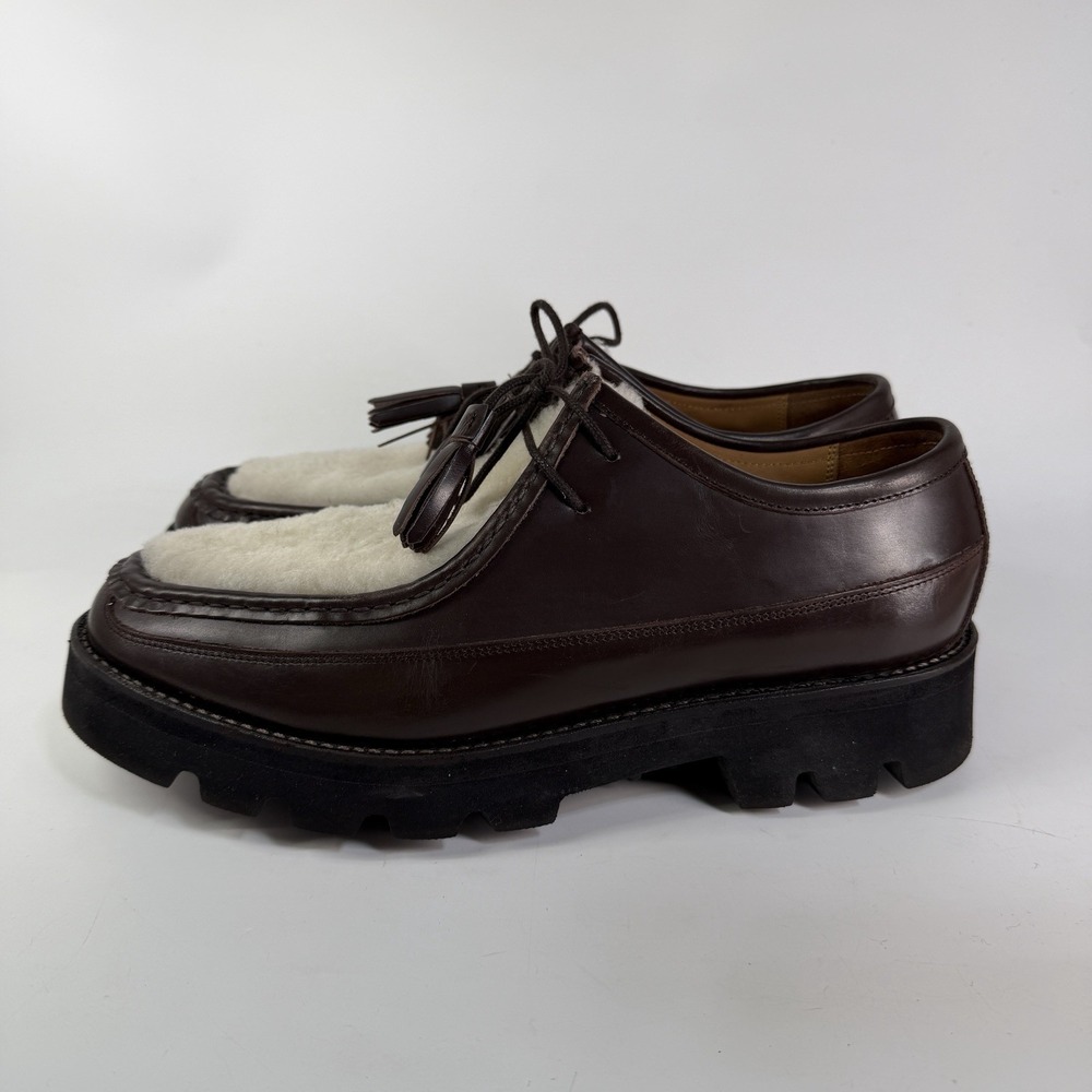Grenson Bennet Shearling Moc Toe Shoes Mens 9 E Wide Lug Sole Paraboot Tassle